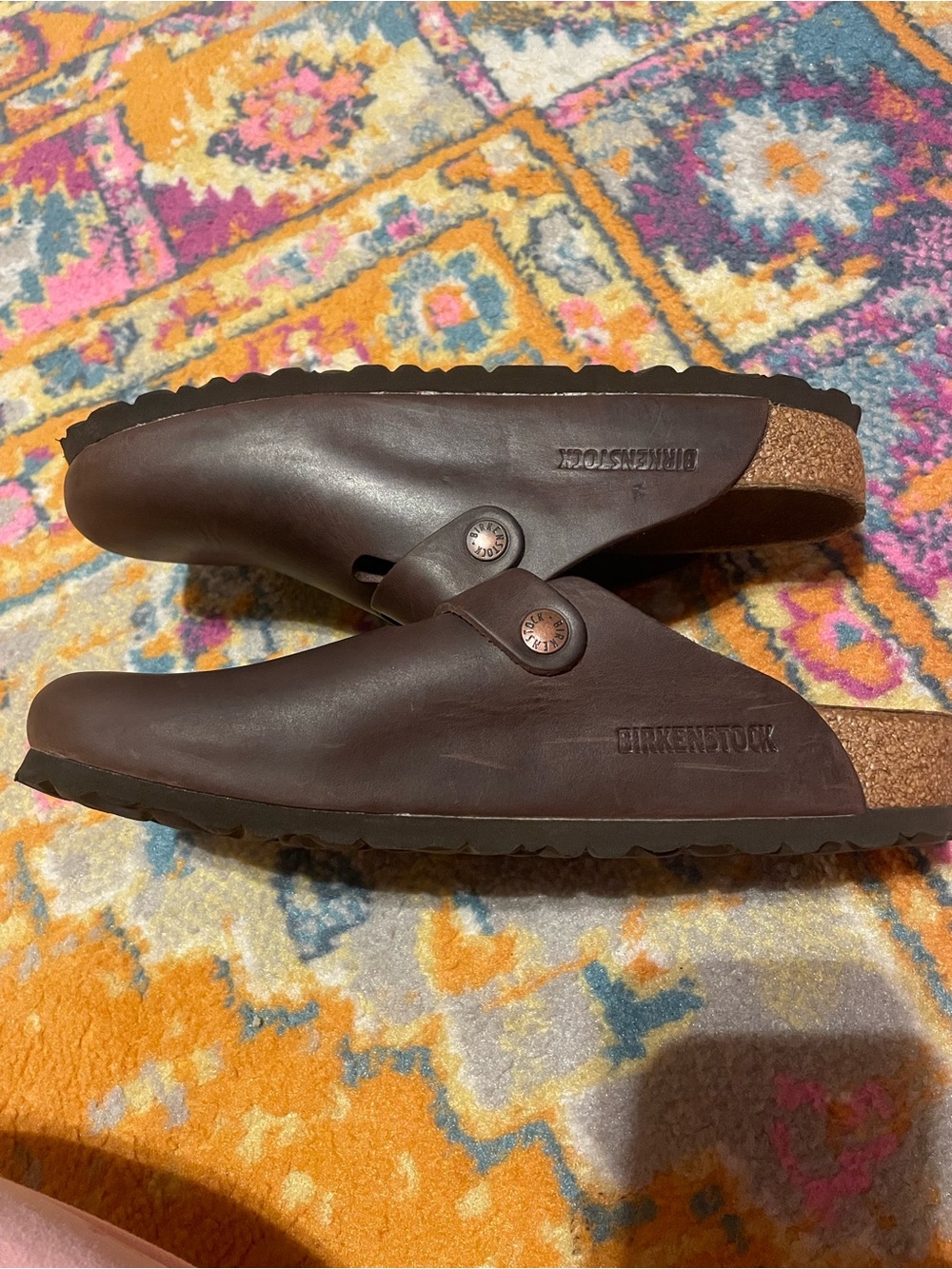 Birkenstock Boston Clogs Brown Leather Slip-On - Picture 6 of 9
